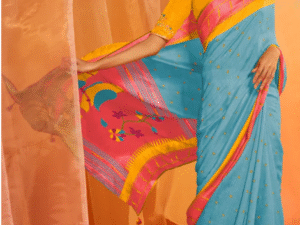 Breaker Bay Blue Woven Paithani Silk Saree