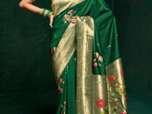 Como Green Woven Paithani Silk Saree With Brocade Blouse