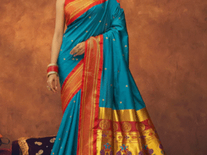 Fountain Blue And Red Zari Woven Paithani Saree